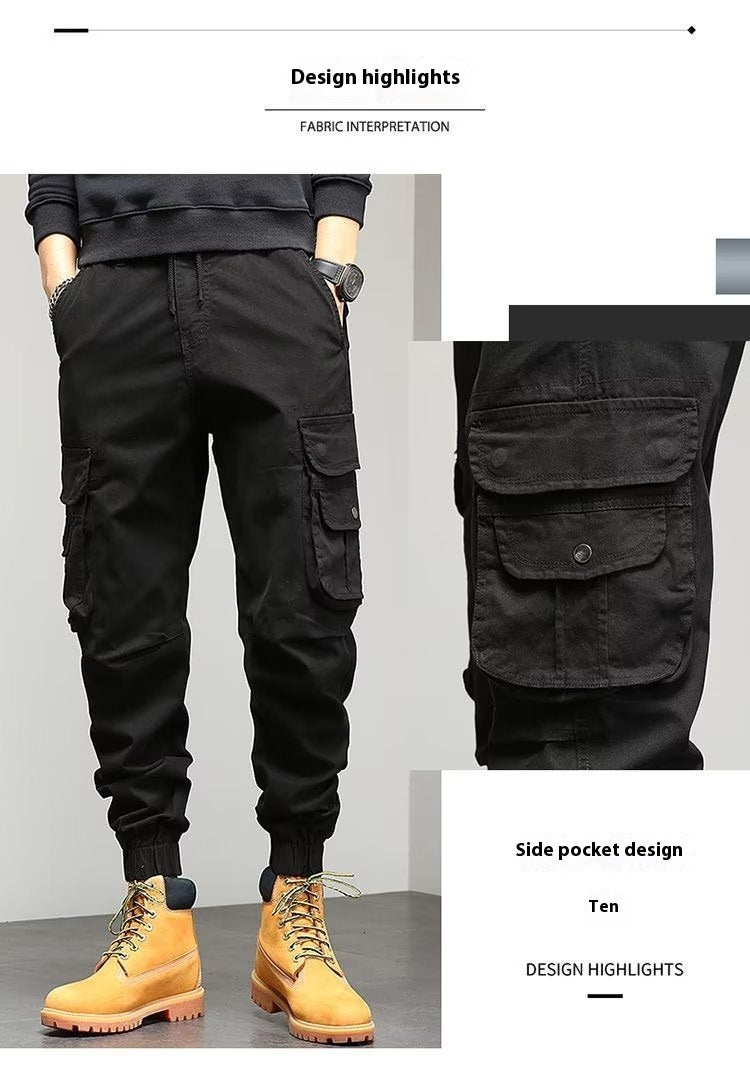 Herren Cropped Tooling Frühling und Herbst Locker sitzende lässige Knöchelbandhose mit mehreren Taschen