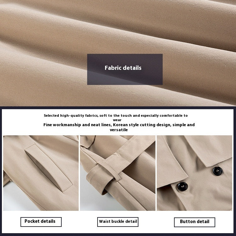 Trenchcoat Herren Mittellang Locker Overknee Britischer Zweireiher Mantel