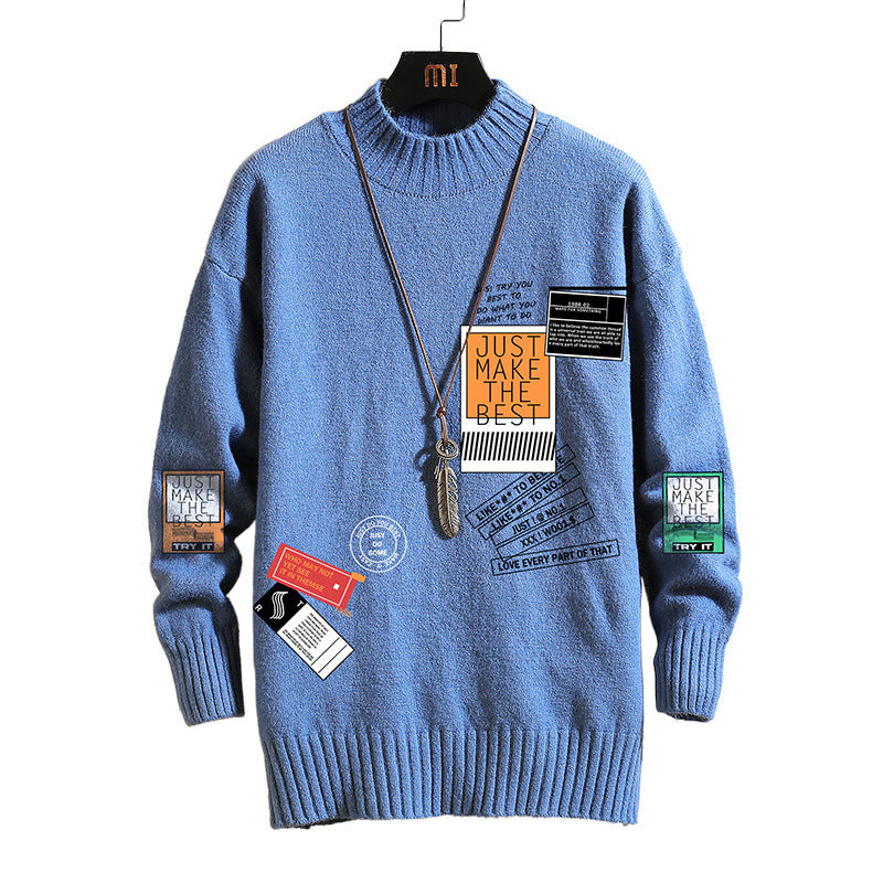 Lockerer, dicker, weißer Winterpullover für Herren mit Rundhalsausschnitt