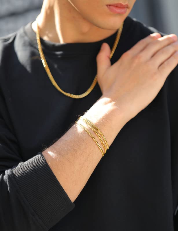 18 Karat Gold über kubanischem Armband, 5 mm, Armband, 925er Sterlingsilber, Verschluss über kubanischem Armband für Frauen und Männer, Goldarmband, 6,5–9 Zoll (7)