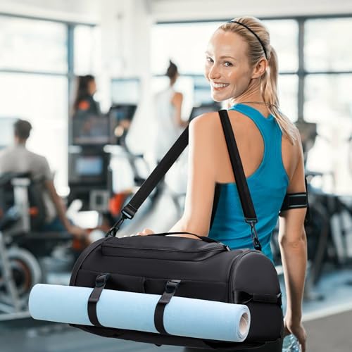 Sporttasche für Damen und Herren, Sporttasche, Reiserucksack, Weekender, Reisetasche mit Schuhfach und Nassfach, Schwarz – MIYCOO