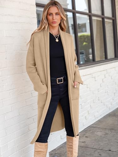 ANRABESS Damen Strickjacke Langer Pullover Übergroßer offener Strickmantel vorne 2024 Trendy Lady Herbst Coatigan Oberbekleidung 934shenxing-M Helles Kamel