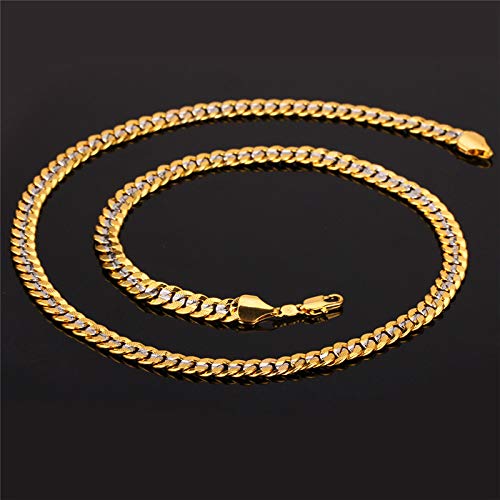 U7 Herren-Halsketten- und Armbandset aus zweifarbigem Platin und 18 Karat vergoldeter kubanischer Panzerkette (45,7 cm/21,1 cm)