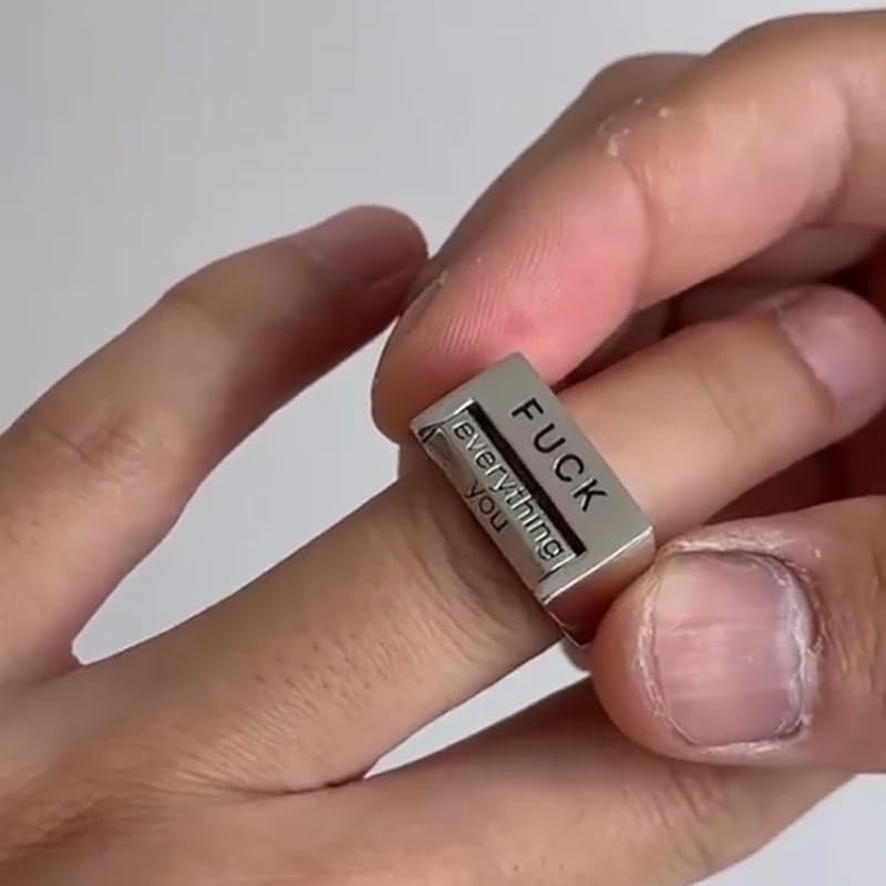 mivolu Lustiger drehbarer „F*ck“-Ring, kreativer drehbarer Stimmungskontrollring „F*k“, verstellbarer „Fick dich“-Ring, lustiger drehbarer „F“-Ring