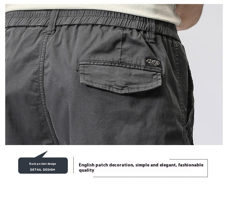 Freizeithose Trendy Brand Elastische Taille Herren Jugend Einfache Reine Baumwolle Multi-Pocket Arbeitshose Hose Knöchelgebunden