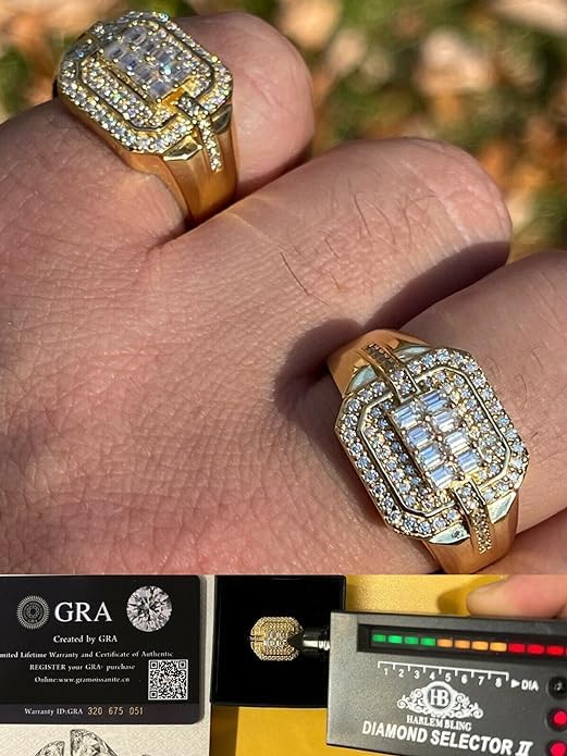 1,6 Karat Moissanitring für Herren – echter Clusterring aus 14 Karat Gold Vermeil, massives 925er Sterlingsilber – Hip-Hop-Baguette-Ring – GRA-zertifizierte VVS-D-Farbe – Pinky-Ring (7)