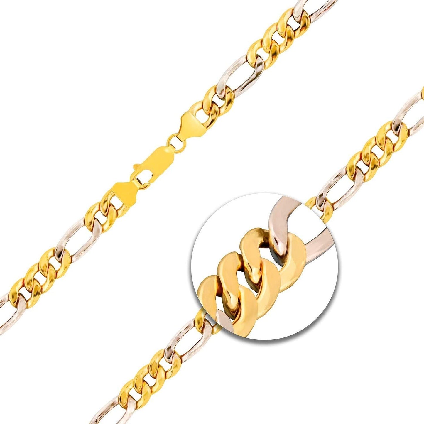 EDELIND Goldarmband Herren 333 Echtgold | Länge 19 cm | 5,7 mm | 8 Karat Goldarmband | Bicolor Goldarmband hohl Gelbgold/Weißgold | Armband Figarokette Gold | Schmuck-Geschenkbox