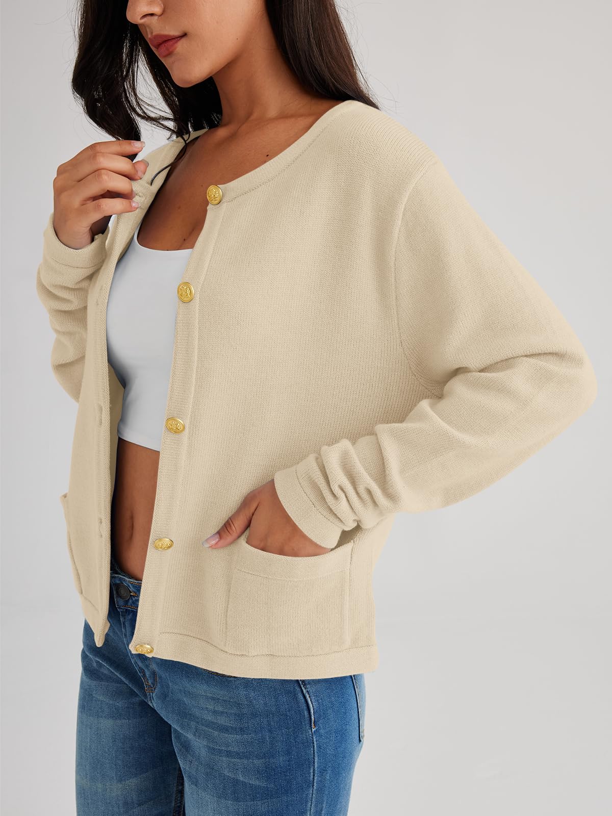 LILLUSORY Women's Cardigan Sweaters Fall Oufits Clothes Fashion Trendy Long Sleeve Tops Casual Knit Jackets Apricot XL