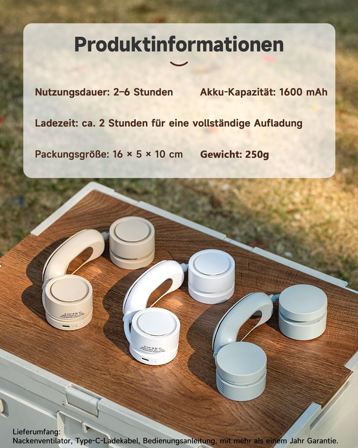 ViSSKO 2026 Neu Kühlung Nackenventilator,Nackenstütze Persönliche Hände frei,3 Geschwindigkeitsstufen Dauerhaft,1600mAh USB-C wiederaufladbarer Akku für Arbeit,Reisen,Outdoor-Sport,Zuhause Aprikose