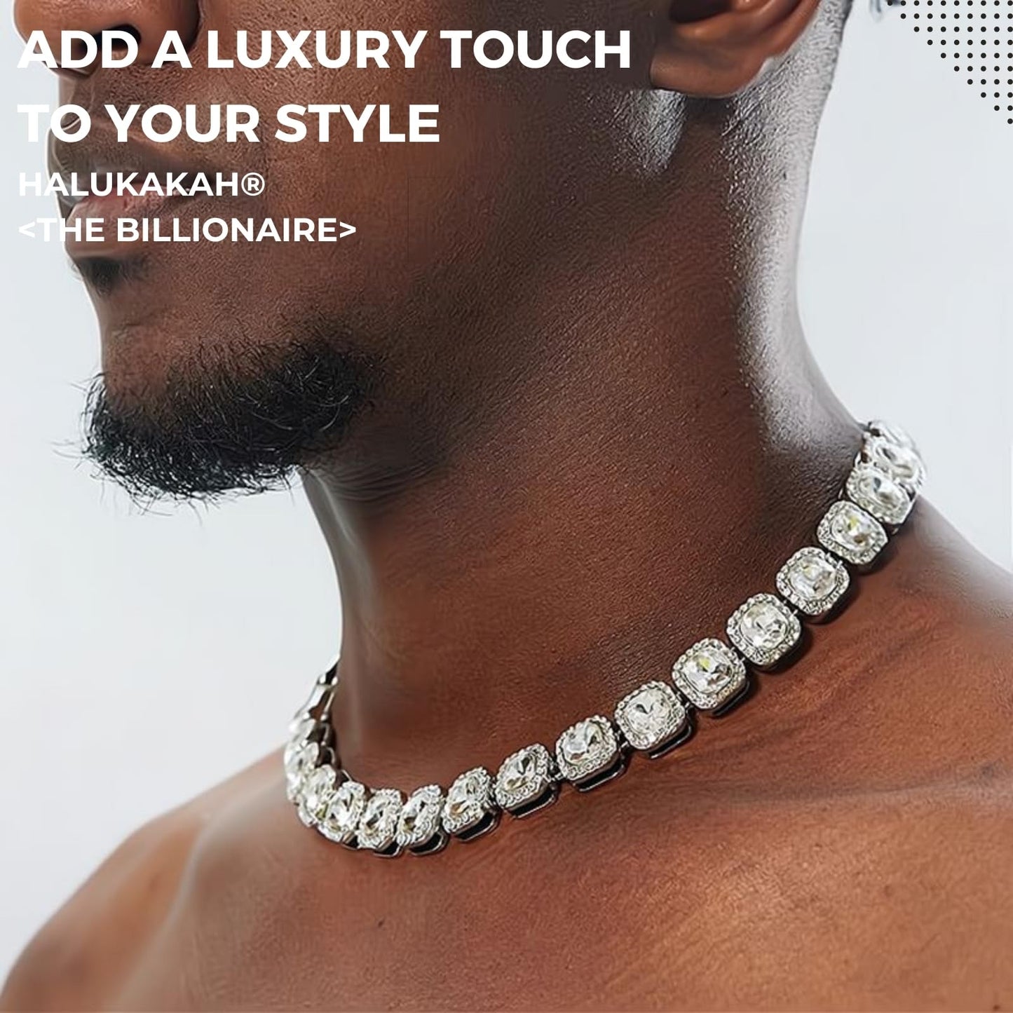 Halukakah Herren Premium Diamantverschluss Geclusterte Diamanten-Tenniskette - Halskette mit 18 Karat Echtgoldplattierung 50cm - Handgefasste quadratische Labordiamanten - Glänzen Sie bei jedem Anlass