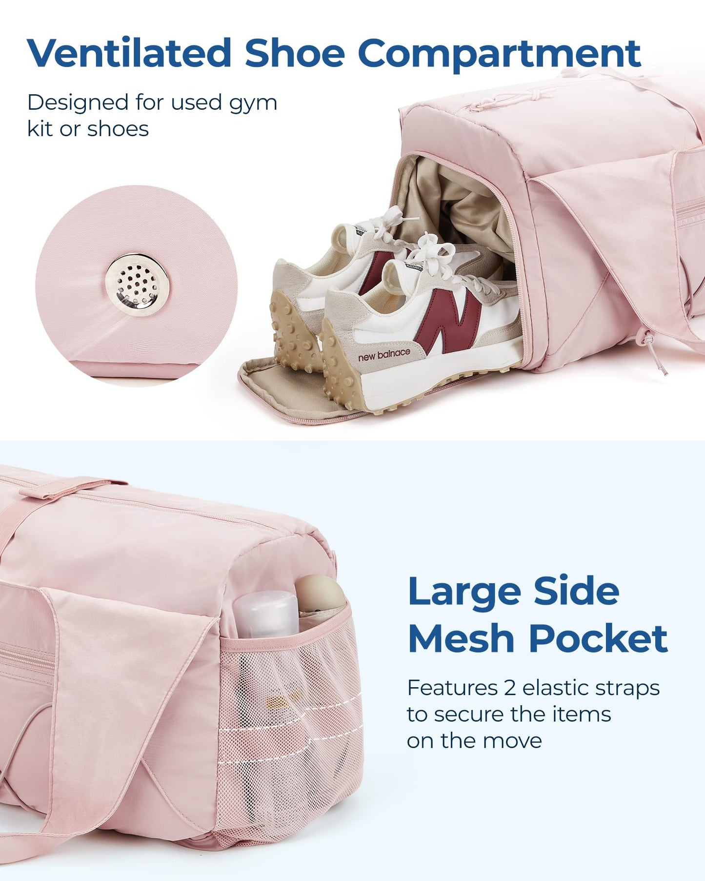 BAGSMART Sporttasche für Damen, leichte Reisetasche mit Schuhfach, Weekender-Taschen mit Nassfach, Workout-Yoga-Tragetasche für Damen, Pink