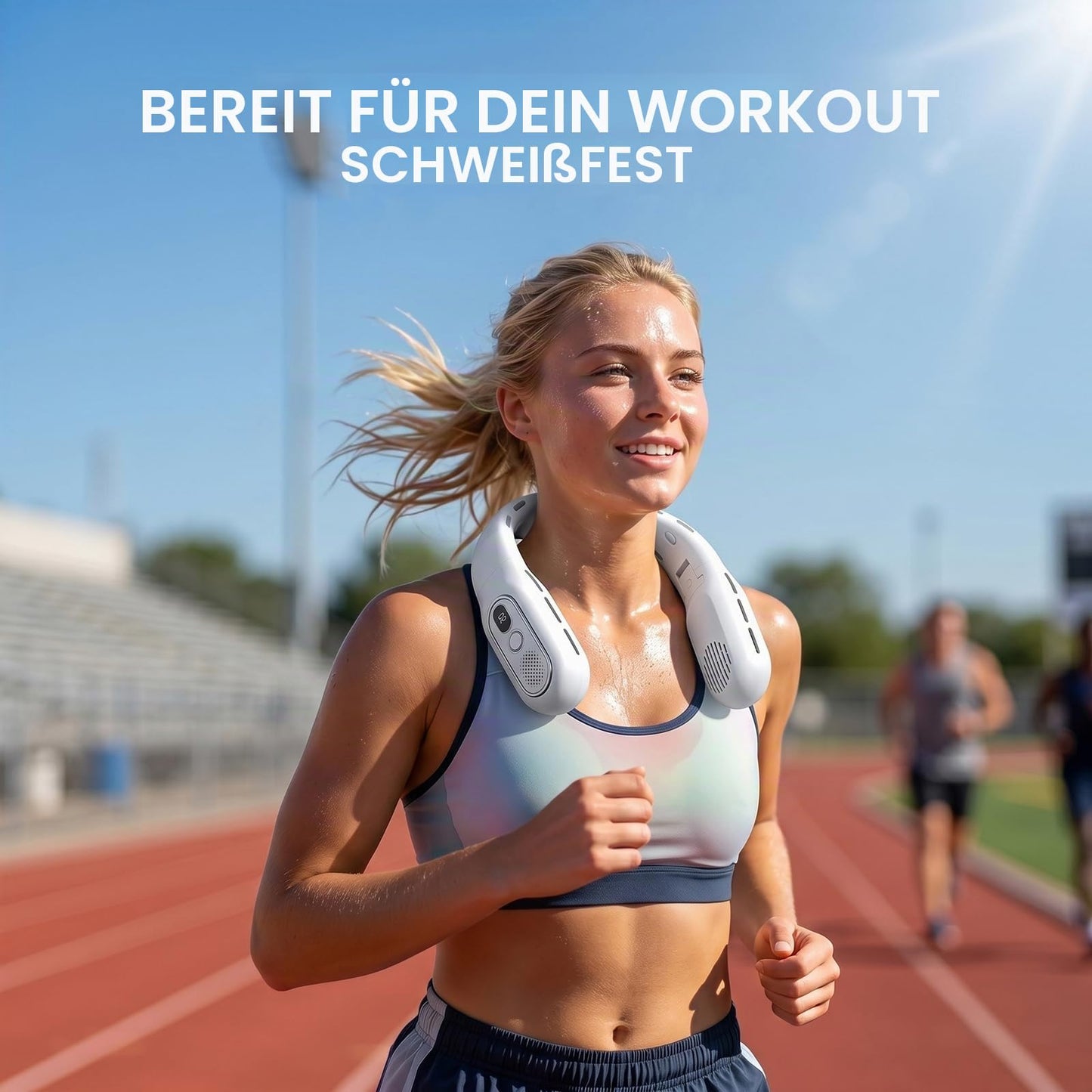 Faltbarer Halsventilator, ohne Flügel, tragbar, Luftstrom 360°, USB-Ventilator, wiederaufladbar, 3000 mAh, 3 Geschwindigkeitsstufen, USB-Halsventilator mit LED-Anzeige, für Sport und Reise (weiß)