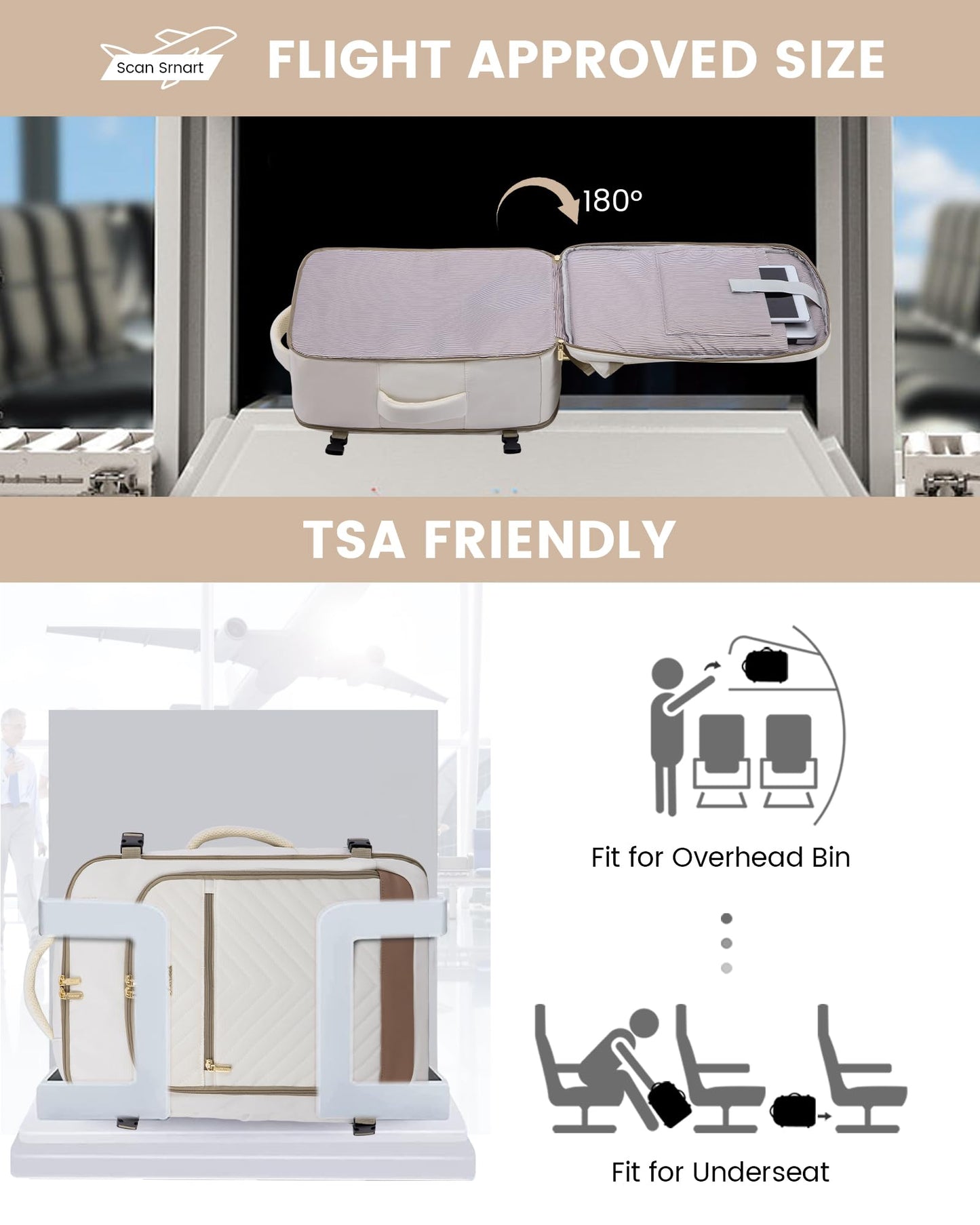 LOVEVOOK Reiserucksack für Damen, 40 l Handgepäck-Rucksack, flugtauglich, TSA-Reisetasche für persönliche Gegenstände, passend für 17-Zoll-Laptops, Business-Weekender-Tagesrucksack mit Kulturbeutel und 2 Packwürfeln