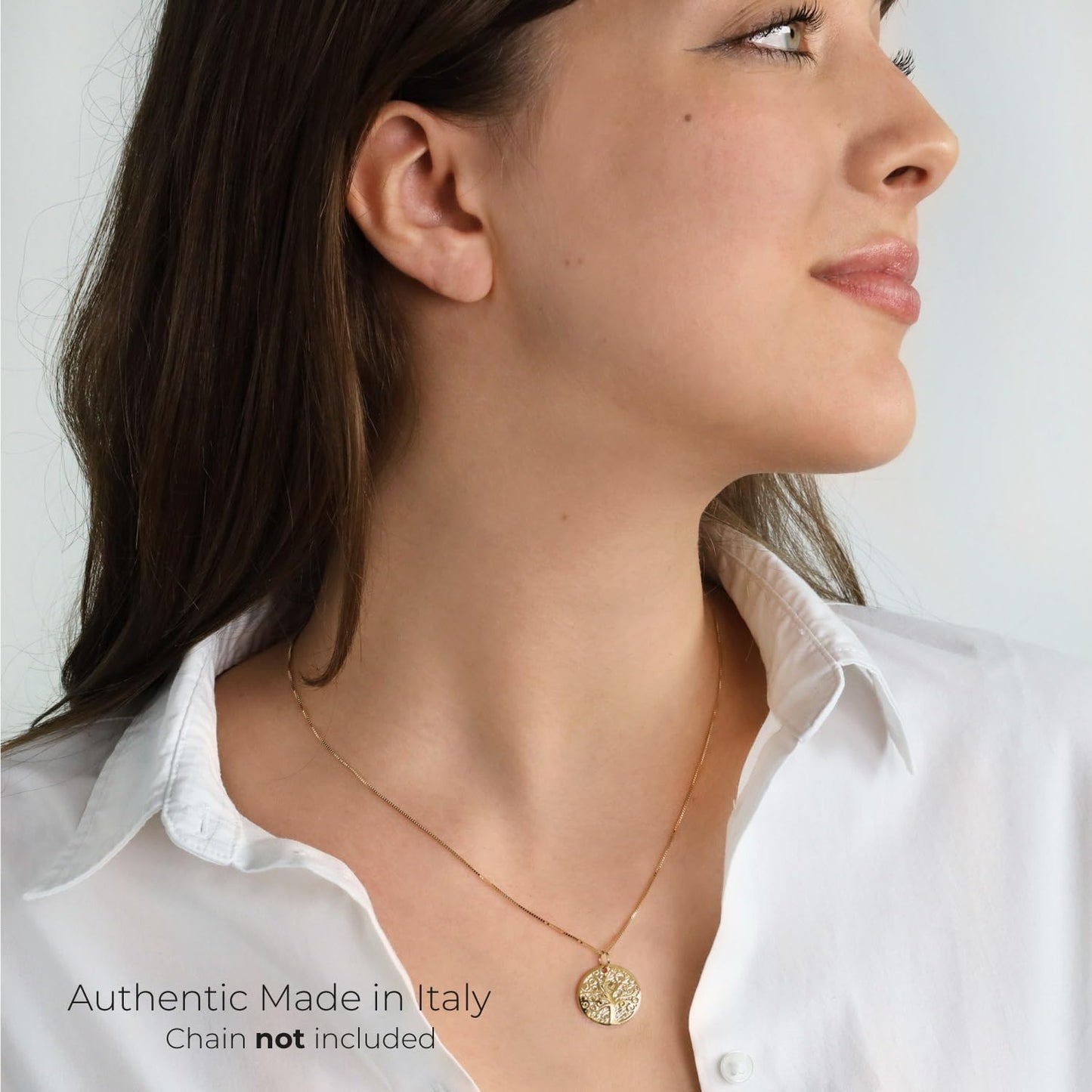 Lucchetta - Baum des Lebens Anhänger in 14K Gelbgold mit Diamant-Effekt Medaille, Durchmesser 17mm, Goldanhänger Damen Mädchen 585 Echtgold für Kette (bis zu 4 mm) - hergestellt in Italien