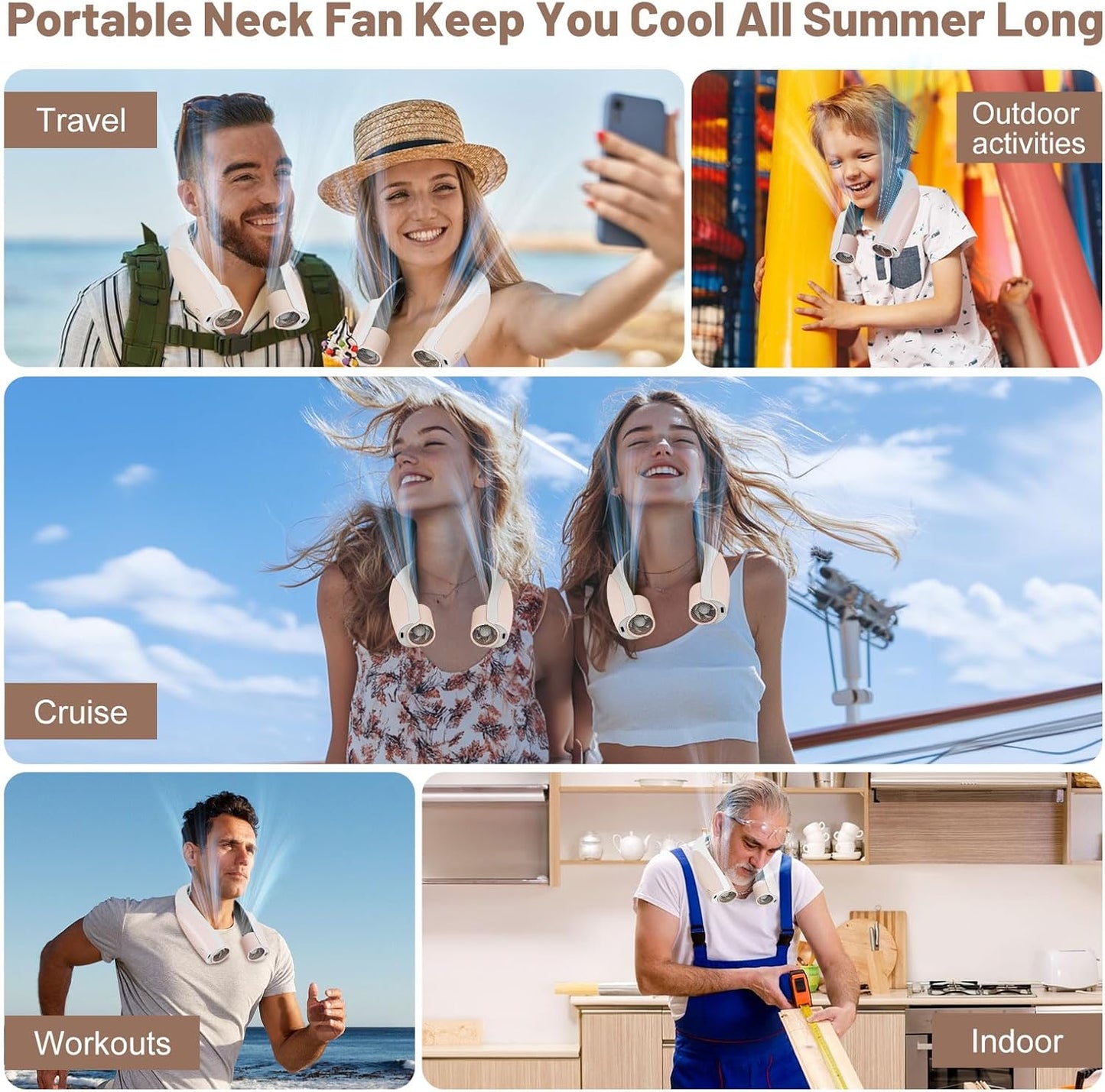 Nackenventilator, 8000 mAh Tragbarer Blattloser Halsventilator, 360° Luftstrom, 6 Stufen, USB Wiederaufladbar, Freihändiger Leichter Hals ventilator, Lange Akkulaufzeit für Büro/Gym/Reise, Outdoor