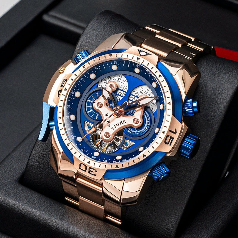 Mechanische Herrenuhr mit großem Zifferblatt, wasserdicht, stark leuchtend