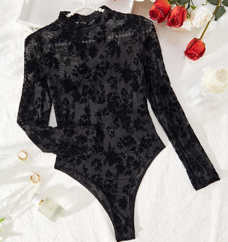 New Hot Selling Mesh Corset Dress See-Through Sexy Embroidery High-Grade Jumpsuit Cup Bra Inside Wearing