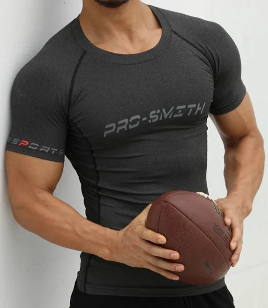 Herren-T-Shirt mit Aufdruck, schnelltrocknend, Fitness, Outdoor-Sport, Laufen, Klettern, kurzärmelig, Strumpfhose, Bodybuilding-Oberteile, Corest-T-Shirt