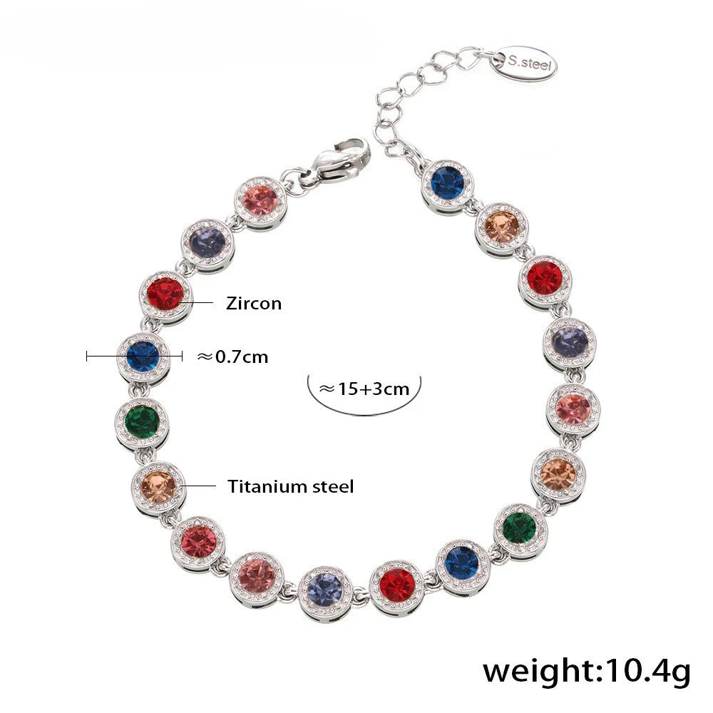 YF3961 Stainless Steel Waterproof Jewelry Set 18k PVD Gold Plated Colored Zircon Splicing Necklace Non Tarnish Bracelet