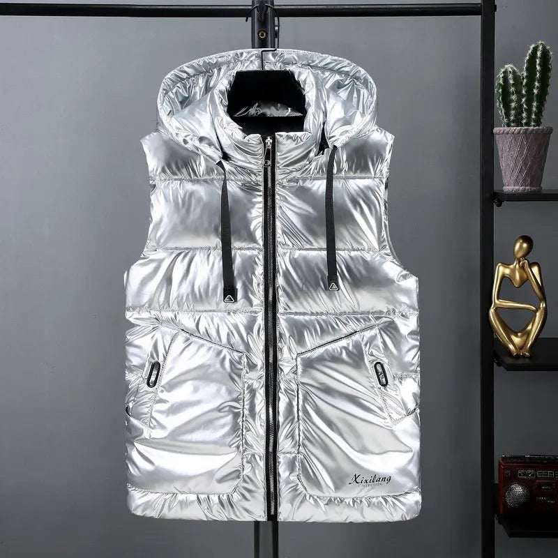 Women Winter Vests Hooded New Short Bright Color Vest Cotton Padded Jacket Sleeveless Female Winter Waistcoat Vest