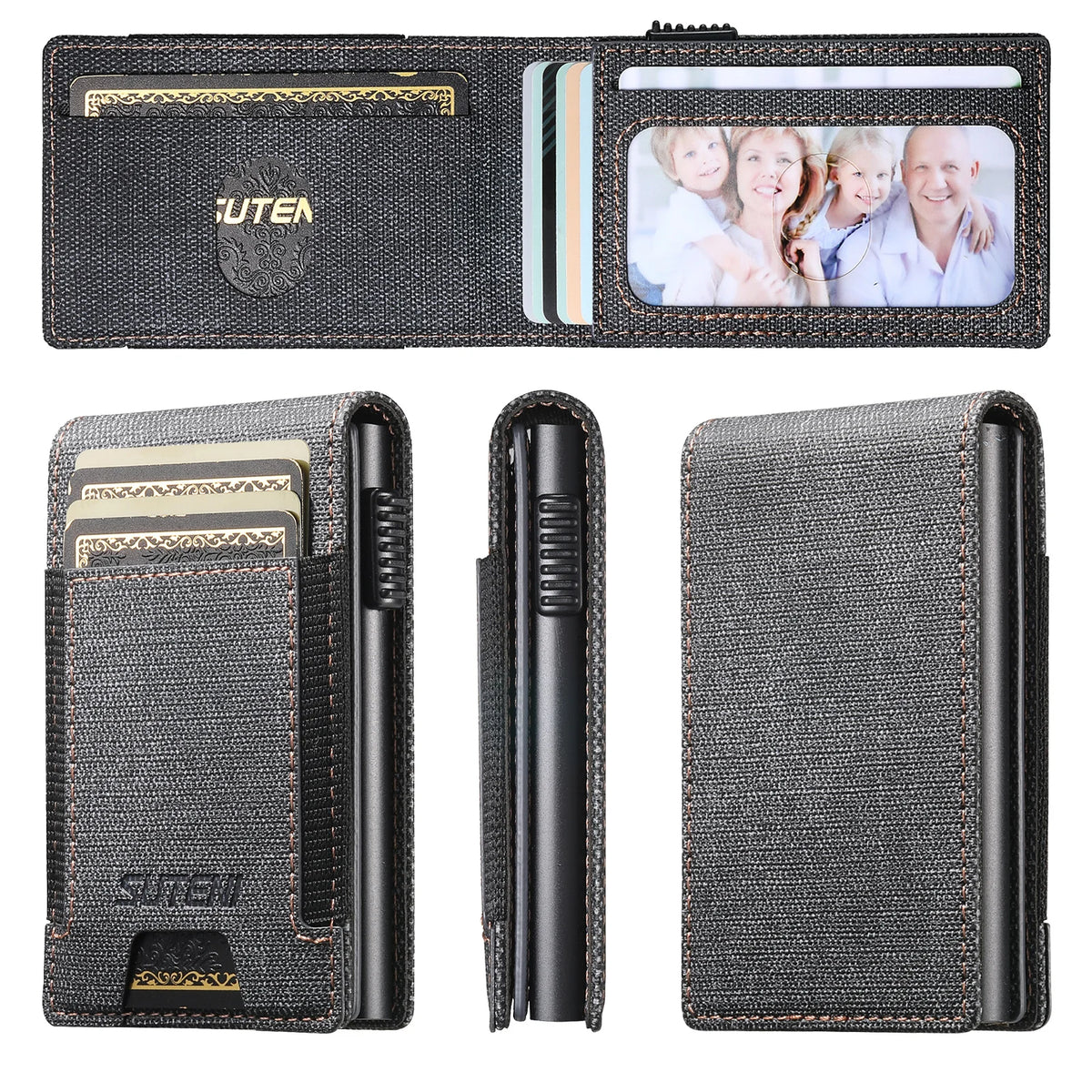 SUTENI Faux Leather Card Slot Wallet Flip Cover Unisex Card Box Pressing The Button Automatically Ejects The Card