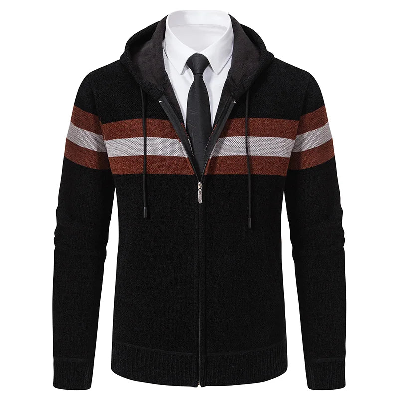 Mens Hooded Sweater Coat Fashion Knitted Cardigan Jacket Autumn Winter Fleece Lined Sweaters