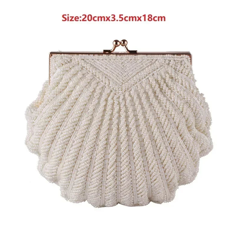 Evening Bags Women Clutch Evening Clutch Bags Wedding Bridal Handbag Pearl Beaded Fashion Shell Chain Party Bags LI-383