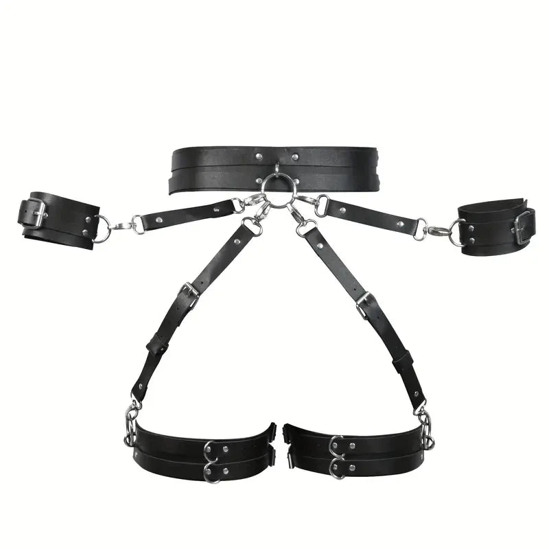 Gothic Harness Belt Handcuffs Accessories Ladies PU Leather Body Garter Belt Women's Leather Leg Harness Strap Lingerie Pant