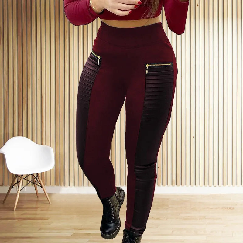 Women Long Pants Sexy Sheah Pencil Pant Slim Streetwear High Waist Zipper Mom Casual Streetwear Elegant Splice Y2k Capris