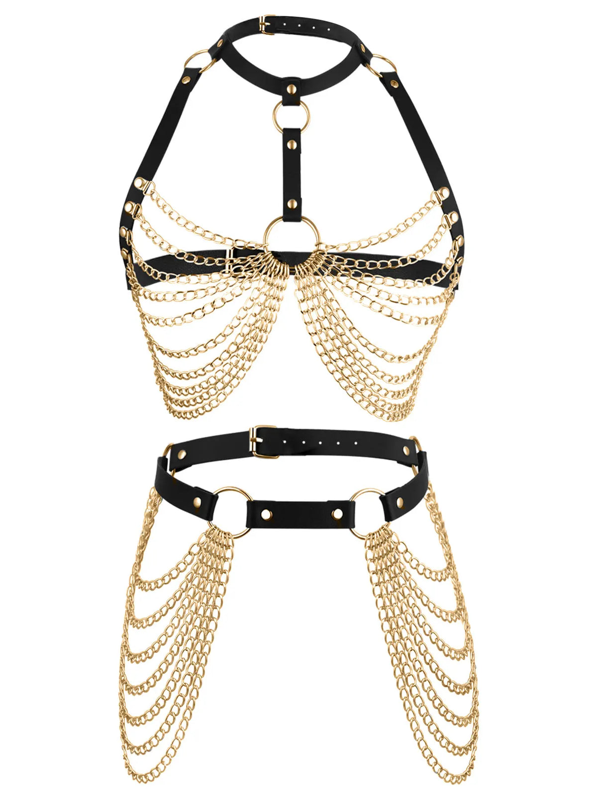 Fashion Ladies PU Leather Full Body Harness with Chains Adjustable Body Decoration Strap Gothic Collocation Accessories