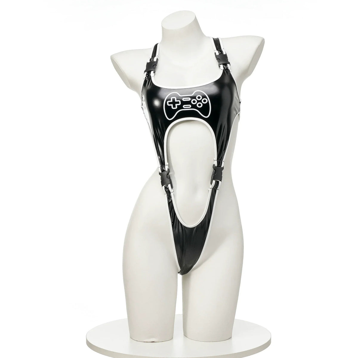 Anime Cartoon Game Controller PU Leather Bodysuit Cosplay Women Cyberpunk Sexy lingerie Shiny Club Wear Outfit