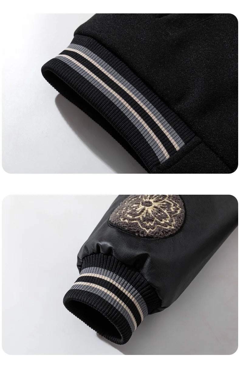 Vintage College Jacke Männer Winter Brief Stickerei Baseball Jacke Frauen Leder Ärmel Mode Lässig Wollmantel Grün Parka