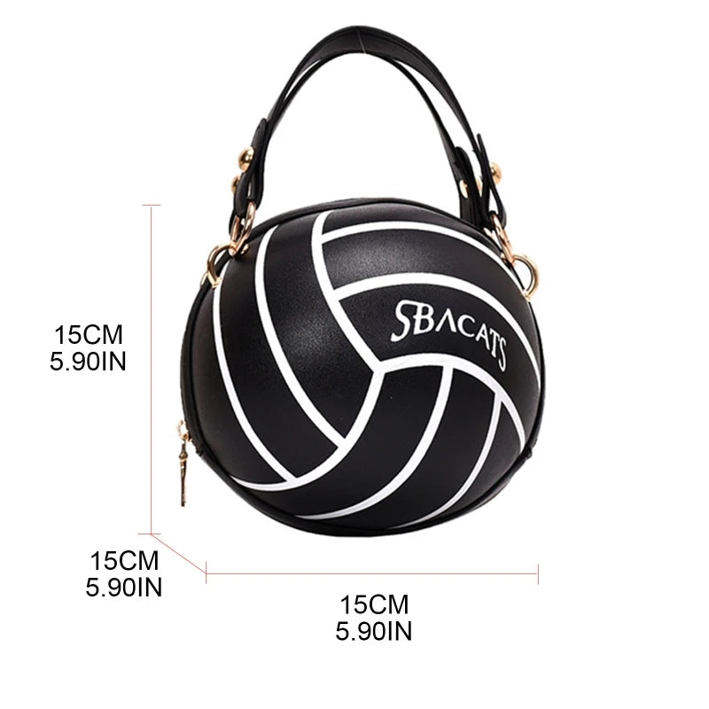 Women Ladies Football Volleyball Round Crossbody Shoulder Bag PU Leather Tote Purse Handbag Chain Purse Satchel