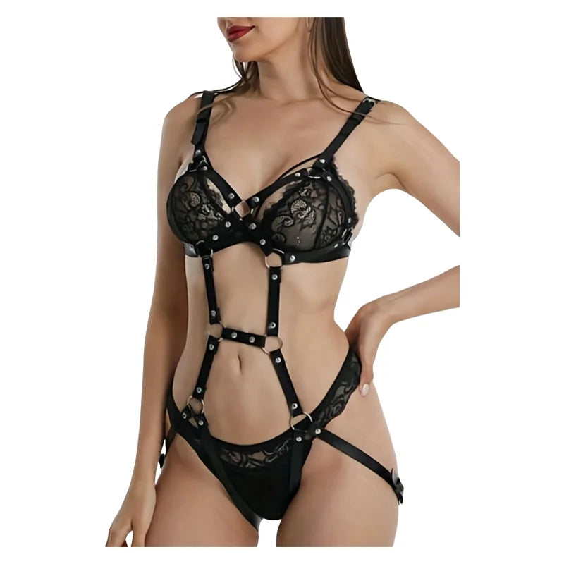 Women Goth Harness Pu Leather Adjustable Studded Decor Harness Women Fetish Clothing Bondage lingerie chest harness