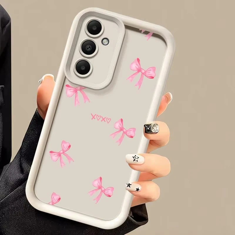 Phone Case for Samsung Galaxy S25 S24 Ultra S23 FE S22 S21 Plus A35 A55 A34 A54 A33 A53 A52 5G funda Cover Cool Luxury Red Bow