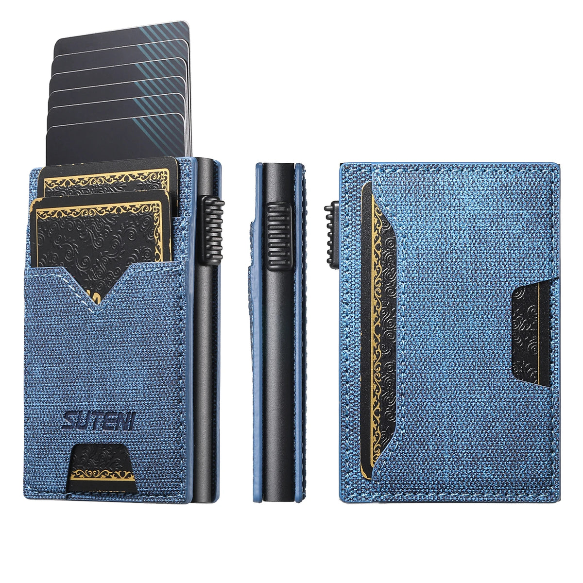SUTENI Faux Leather Card Slot Wallet Flip Cover Unisex Card Box Pressing The Button Automatically Ejects The Card