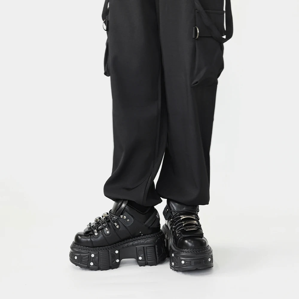 New Women Shoes Punk Style Lace-up Heel Height 6CM Platform Shoes Woman Gothic Ankle Rock Boots Metal Decor Woman Sneakers