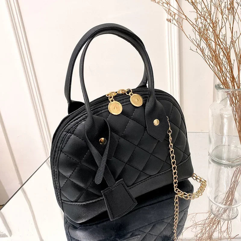 New Fashion Lingge Shell Bag Single Shoulder Messenger Bag Chain Simple Crossbody Bag Purses Contrast Color Women Handbags