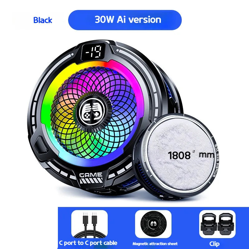 FS18 AI Mobile Cooler 30W Magnetic Back-clip Ice Cooling Radiator Digital Display RGB Light Gaming Cooler Temperature Control