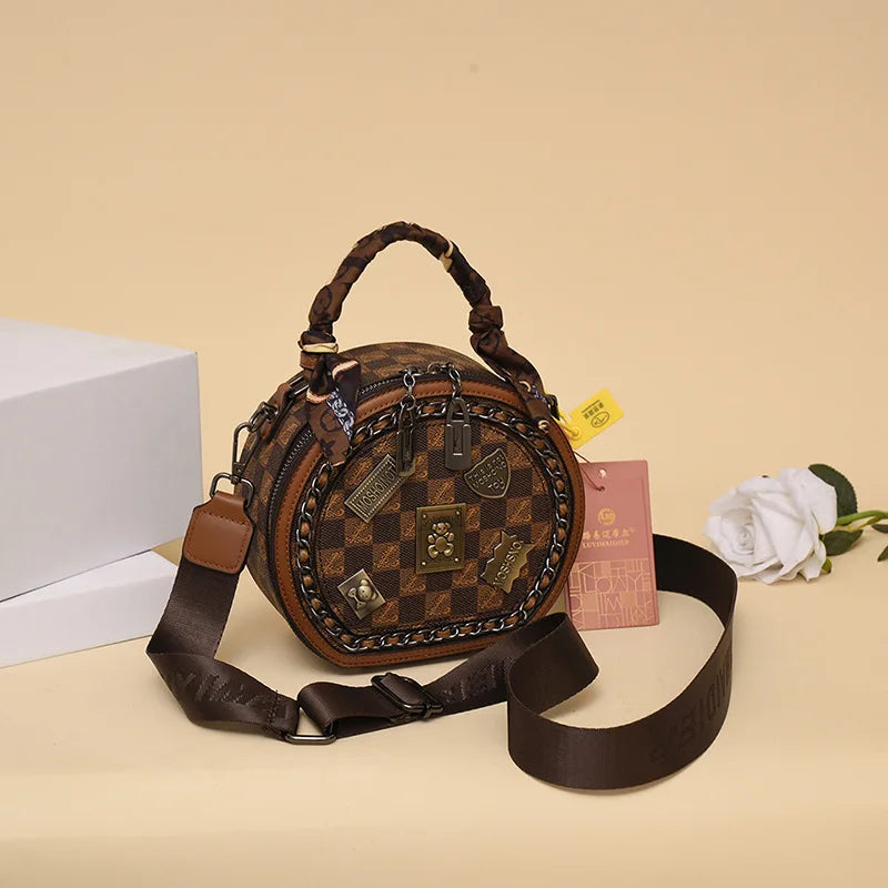 High-End Handbags Round Bag For Women Casual Luxury Fashion Personality Crossbody Bag Badage Bear Pattern Shoulder Messenger Bag