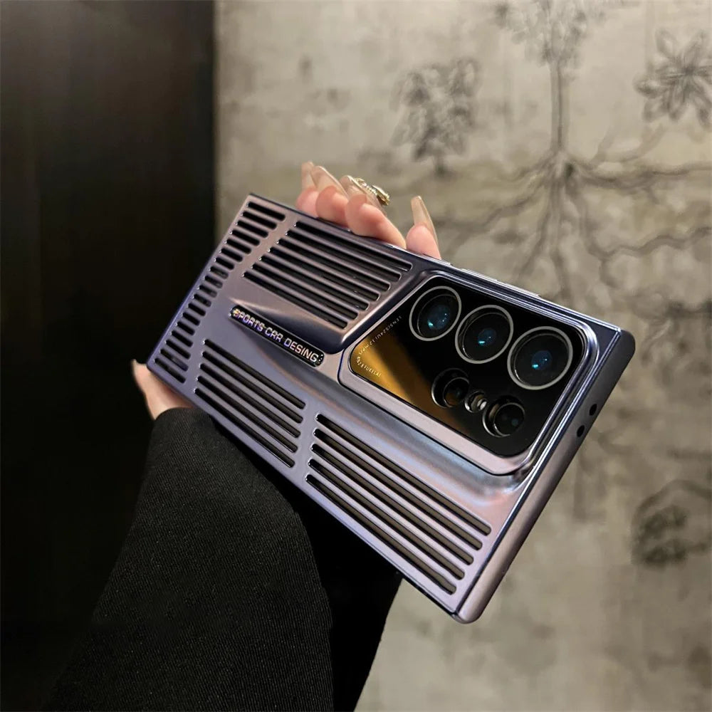 Luxury Plating Heat Dissipation Blade Shaped Phone Case For Samsung S25 S23 S24 Ultra S22 Plus Lens Protection Shockproof Cover