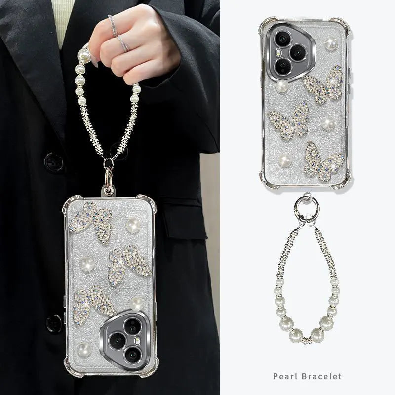 Honor400 PRO CASE ELEGANT Pearl Lanyard Shockproof Cover For Honor 400 Pro Lite Bling Case Silicone Protective Lens Bag 400pro
