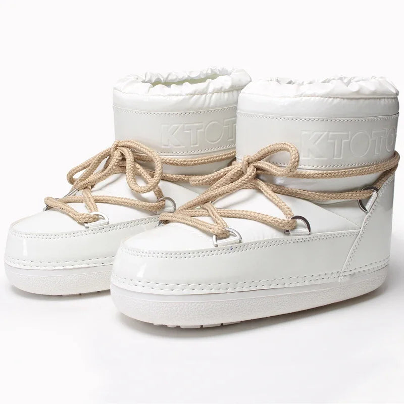 2025 Winter Lace-up Ankle Boots Women Snow Brand Design Classic Platform Waterproof Non-slip Cotton Woman Ski Boots
