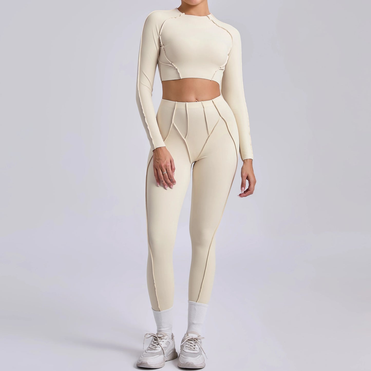 Sportswear Yoga Set Women's Workout Clothes Athletic Wear Sports Gym Legging Seamless Fitness Bra Crop Top Long Sleeve Yoga Suit