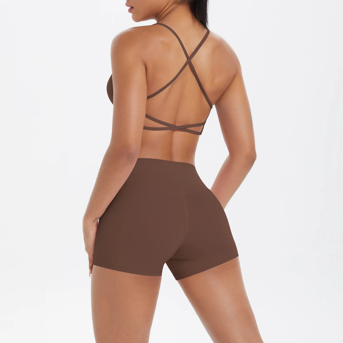 2PCS Yoga Clothes Halter Yoga Top Set Fitness Gym Suit Crossover Back Sports Underwear Workout Gym Shorts Fitness High Waist