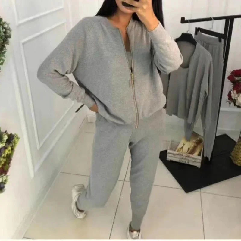 Womens Knit 3 Piece Sets V Neck Spaghetti Tops + Loose Cardigan Coats Suit + Knitwear Jogger Pants Fall Winter Casual Conjuntos