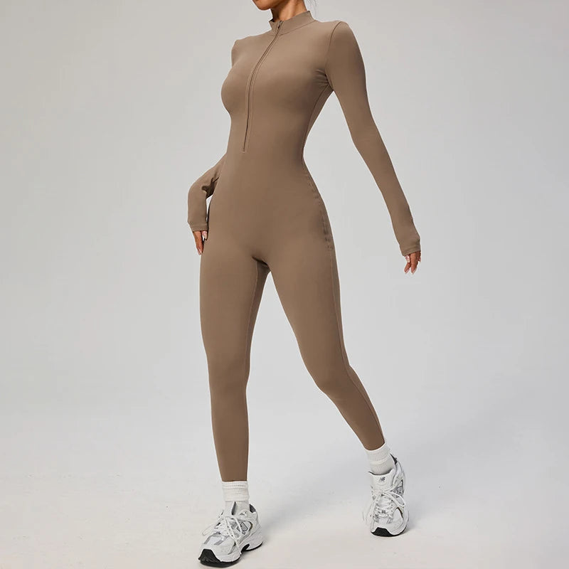 SOISOU Zipper Jumpsuit Women Quick Dry Clothing Sportswear Woman Gym Yoga Sport Sets Spandex Nylon Workout Sets Women Tracksuit