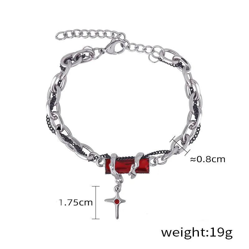 Punk Vintage Red Zircon Star Chain Bracelet For Women Men Couple Unisex Trend Goth Grunge Y2K Jewelry Charms Accessories Gifts