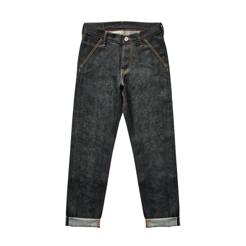 SAUCE ORIGIN Mens Jeans Boxing Selvedge Denim Jeans Color Cotton Jeans for Men Silver Buttons Taper Fit 12.5 Oz