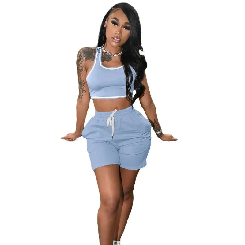 Casual Workout Sets 2 Piece Outfits for Women 2025 Sport Crop Tank Top High Waist Yoga Shorts Leggings Lounge Wear Tracksuit